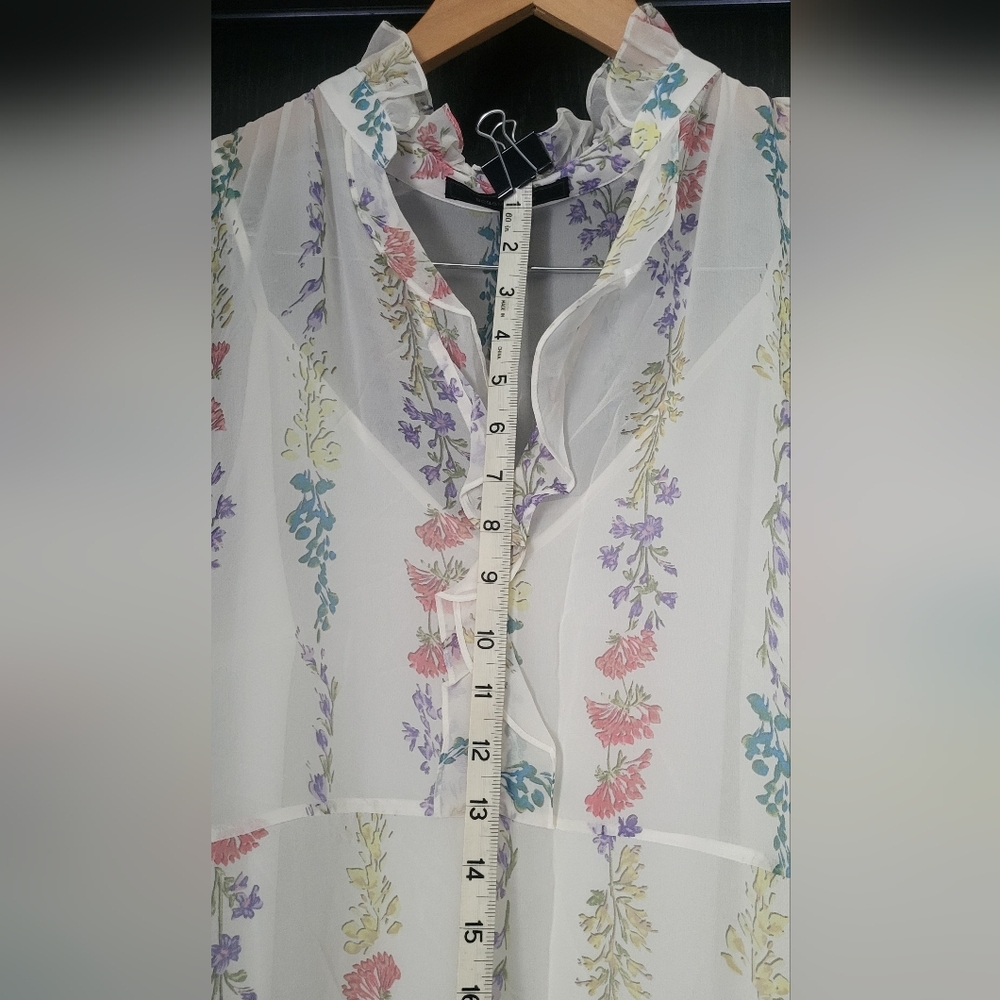 BCBGMaxAzria Cream Sheer Tiered Sundress with Bishop Sleeves - Picture 7 of 13